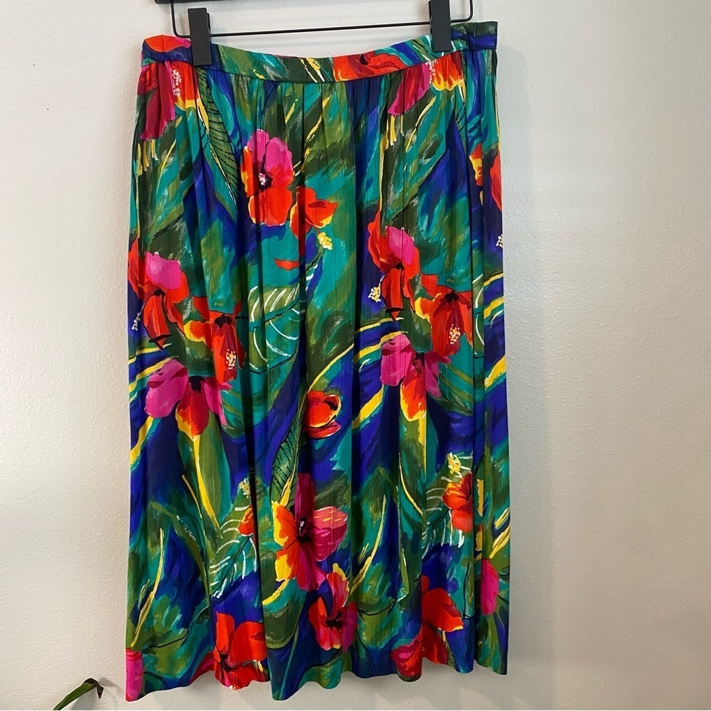Vtg Alfred Dunner Floral Hawaiian Print Midi Skirt Size 18 Made in USA Floral - Picture 5 of 11